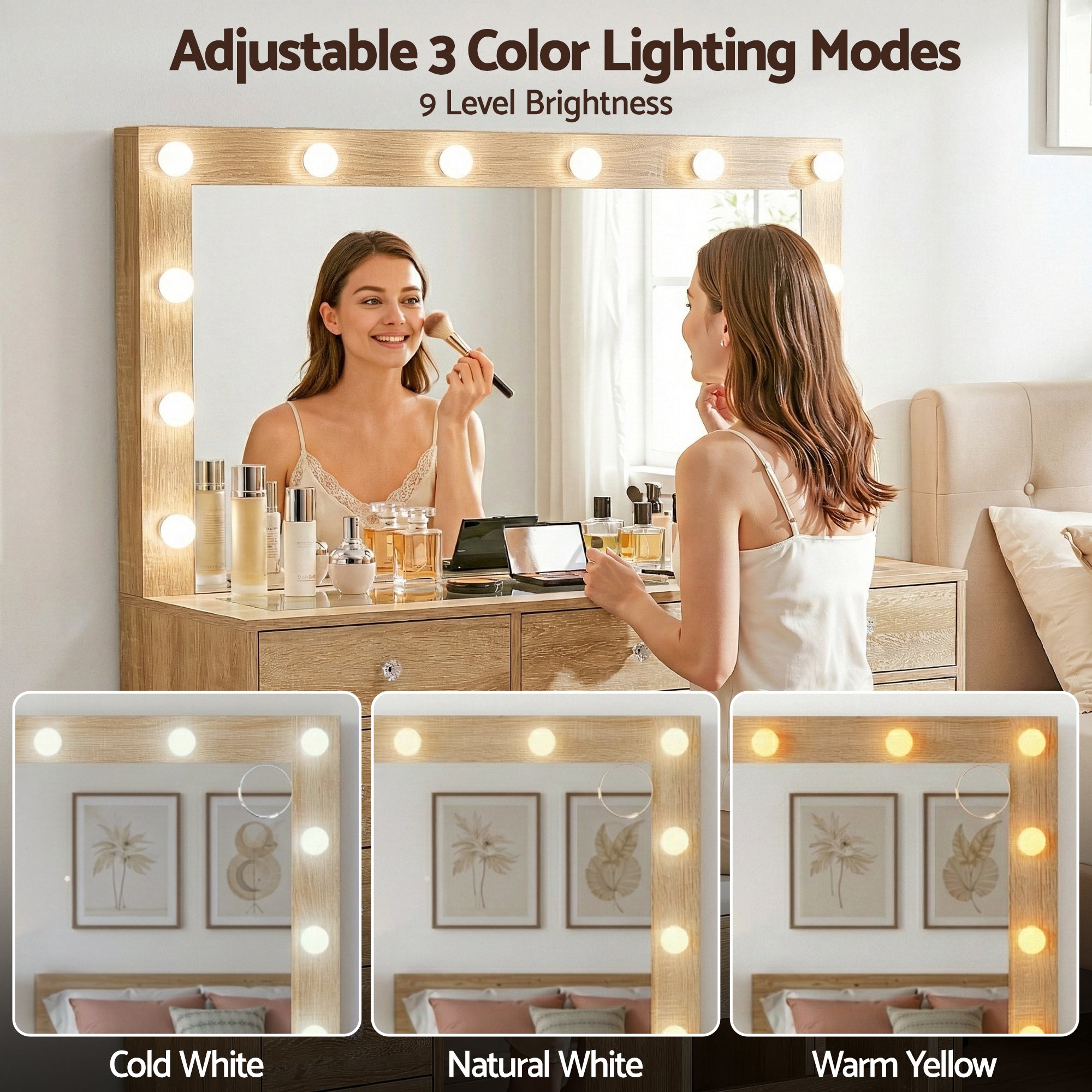 Dressing Table Vanity Desk Set Stool LED Bulbs Wood - Furniture > Bedroom > Dressing Vanity & Dressing Tables - Rivercity House & Home Co. (ABN 18 642 972 209) - Affordable Modern Furniture Australia