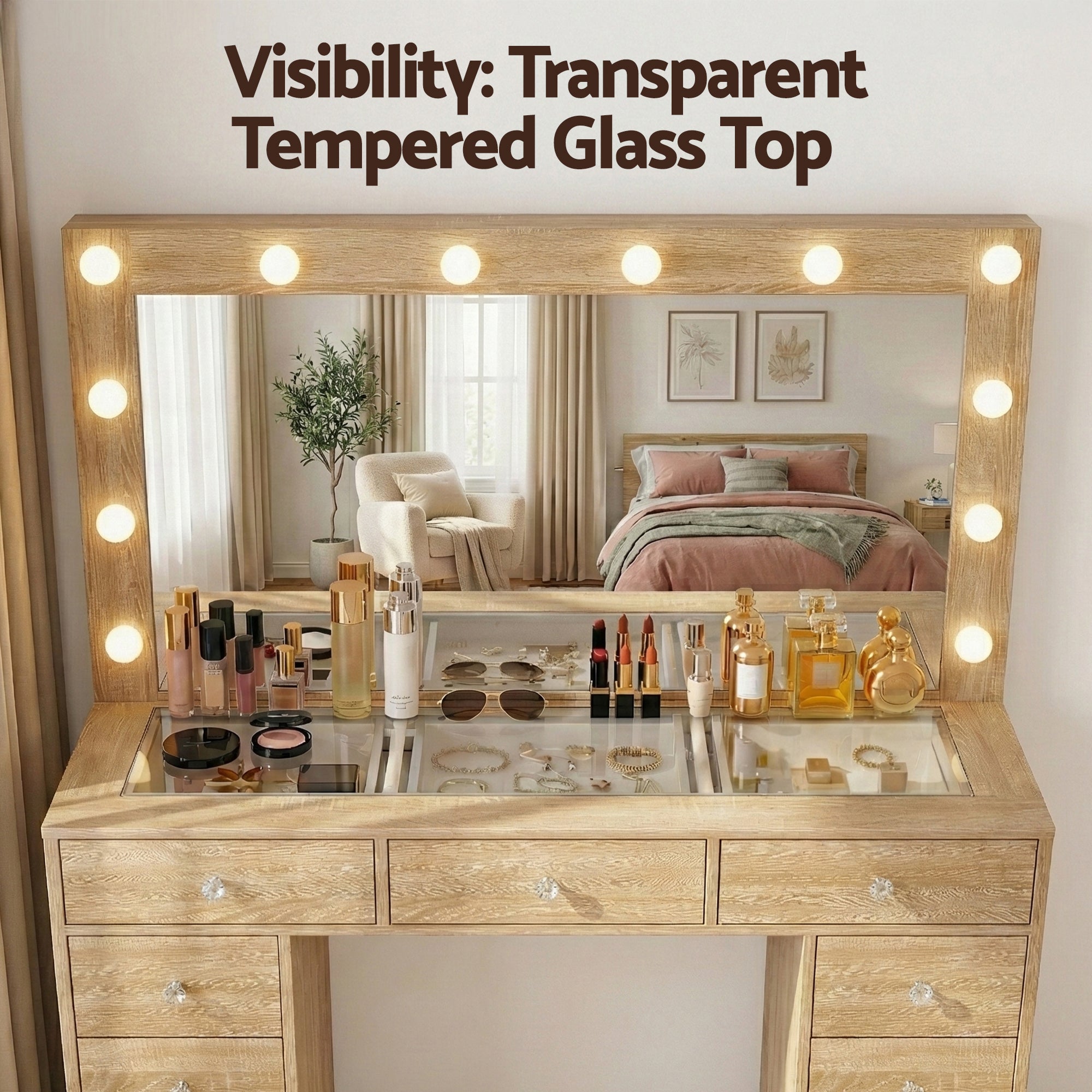 Dressing Table Vanity Desk Set Stool LED Bulbs Wood - Furniture > Bedroom > Dressing Vanity & Dressing Tables - Rivercity House & Home Co. (ABN 18 642 972 209) - Affordable Modern Furniture Australia