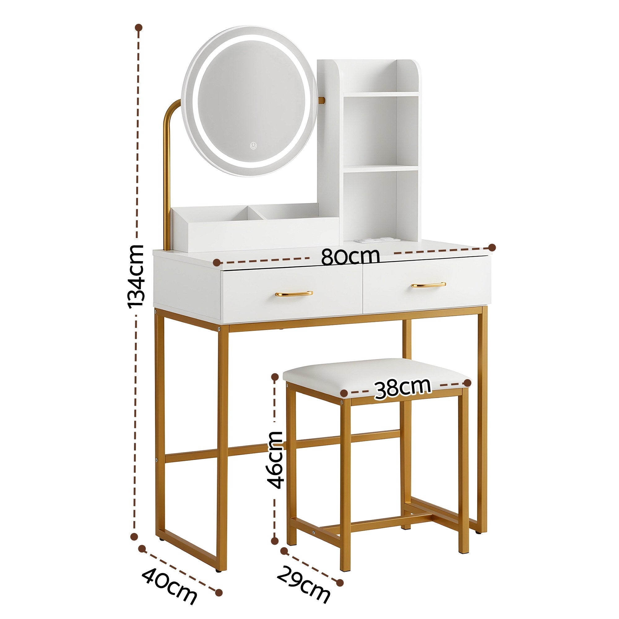 Dressing Table Vanity Desk Set Stool LED Charging Station White - Furniture > Bedroom > Dressing Vanity & Dressing Tables - Rivercity House & Home Co. (ABN 18 642 972 209) - Affordable Modern Furniture Australia