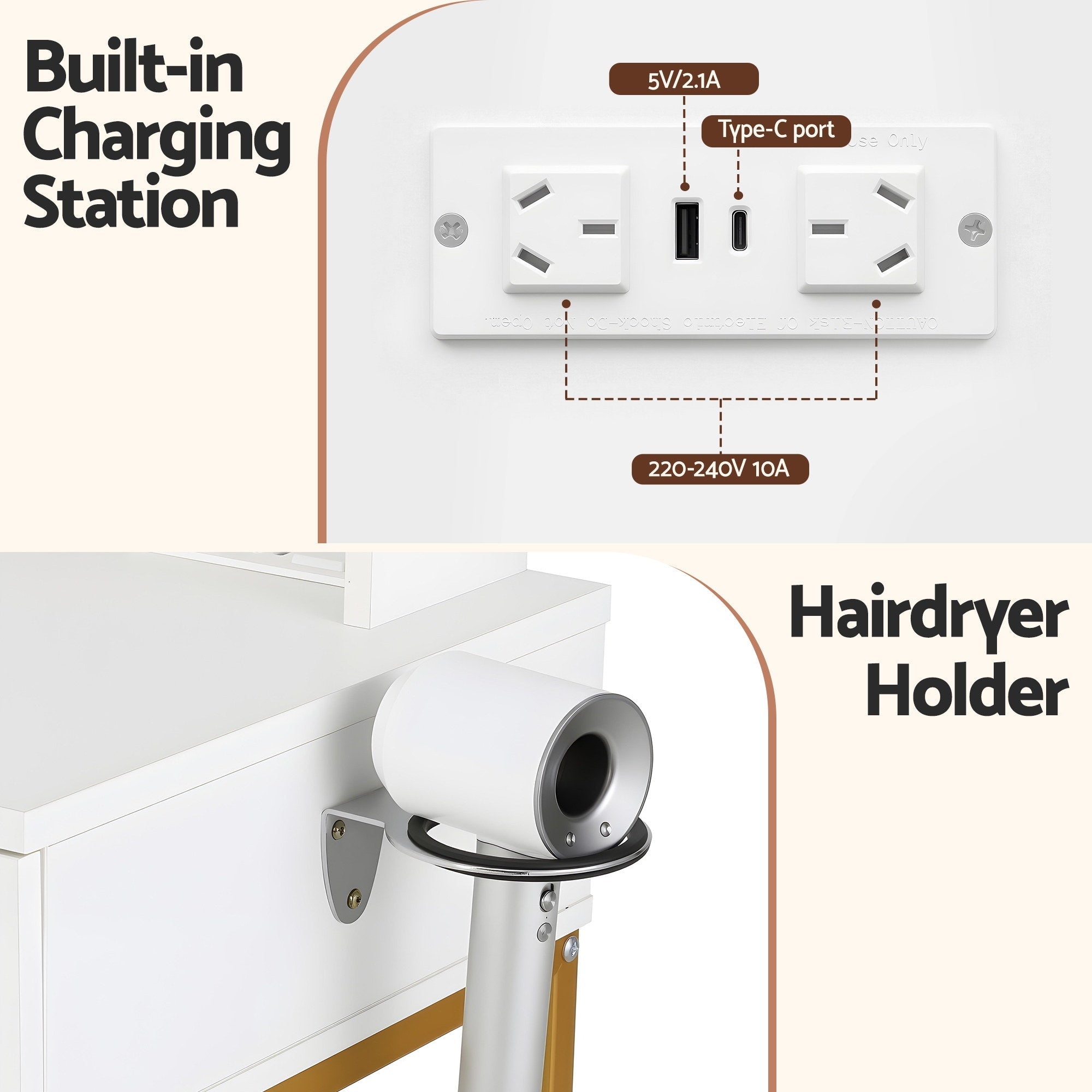 Dressing Table Vanity Desk Set Stool LED Charging Station White - Furniture > Bedroom > Dressing Vanity & Dressing Tables - Rivercity House & Home Co. (ABN 18 642 972 209) - Affordable Modern Furniture Australia