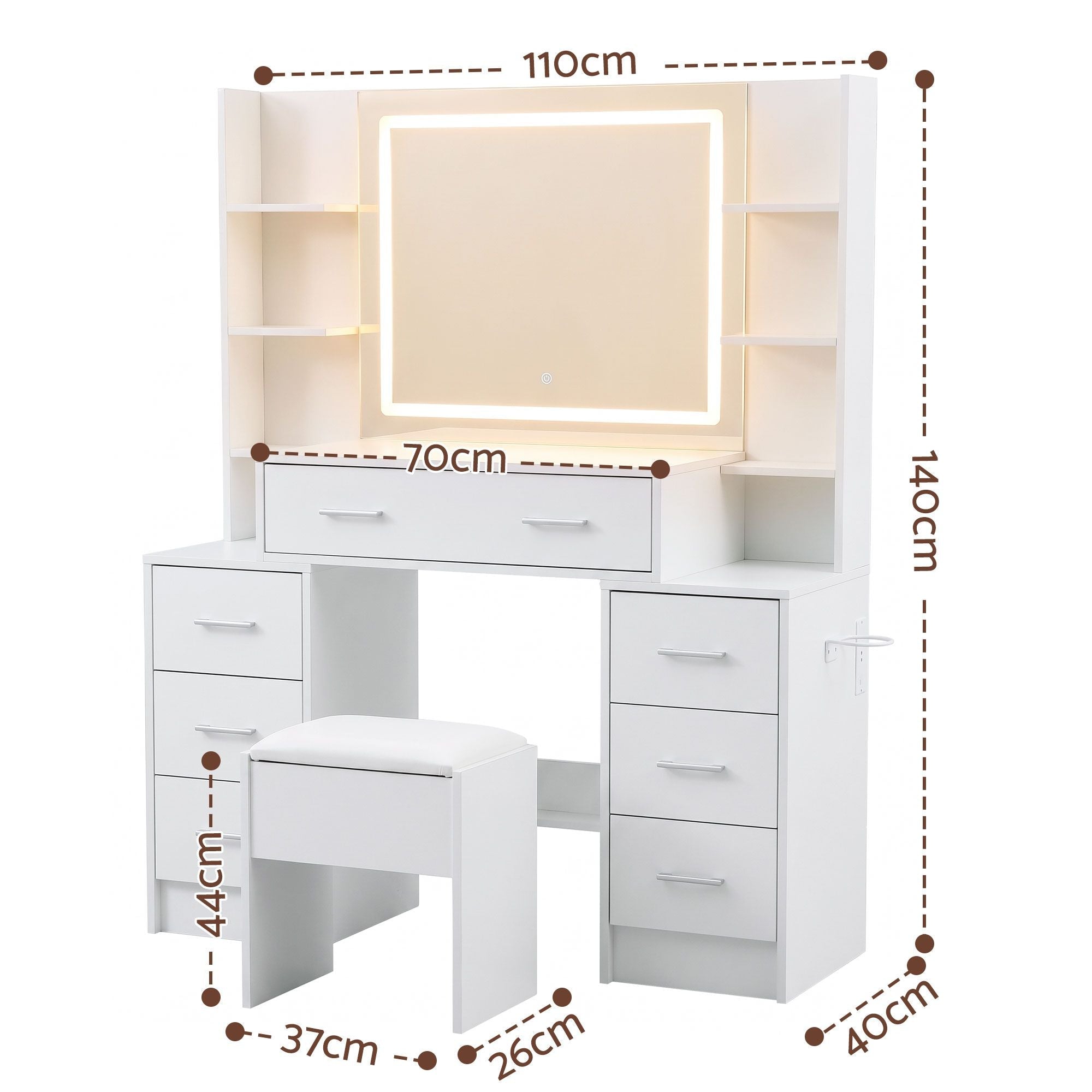 Dressing Table Vanity Desk Set Stool LED Charging Station White - Furniture > Bedroom > Dressing Vanity & Dressing Tables - Rivercity House & Home Co. (ABN 18 642 972 209) - Affordable Modern Furniture Australia
