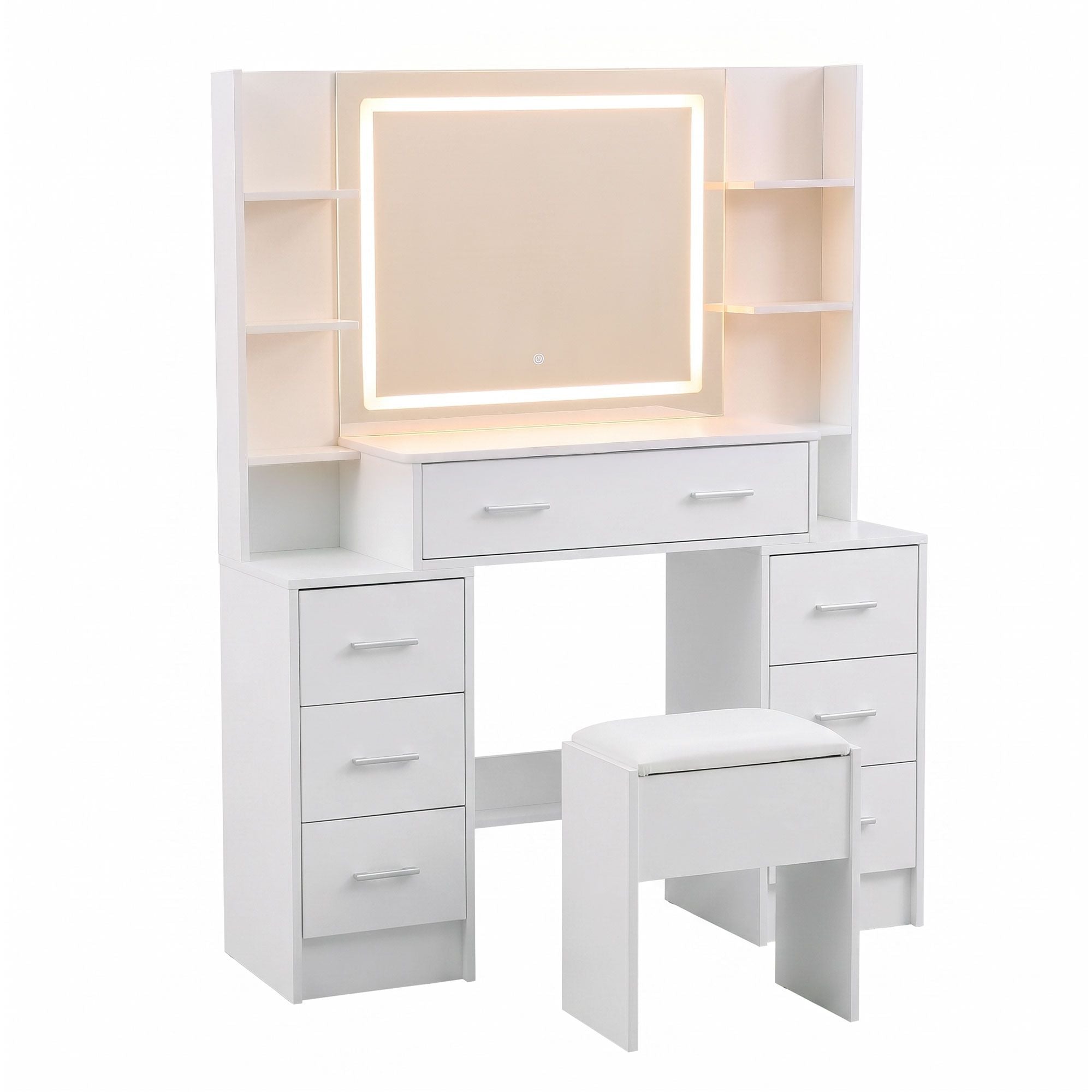 Dressing Table Vanity Desk Set Stool LED Charging Station White - Furniture > Bedroom > Dressing Vanity & Dressing Tables - Rivercity House & Home Co. (ABN 18 642 972 209) - Affordable Modern Furniture Australia