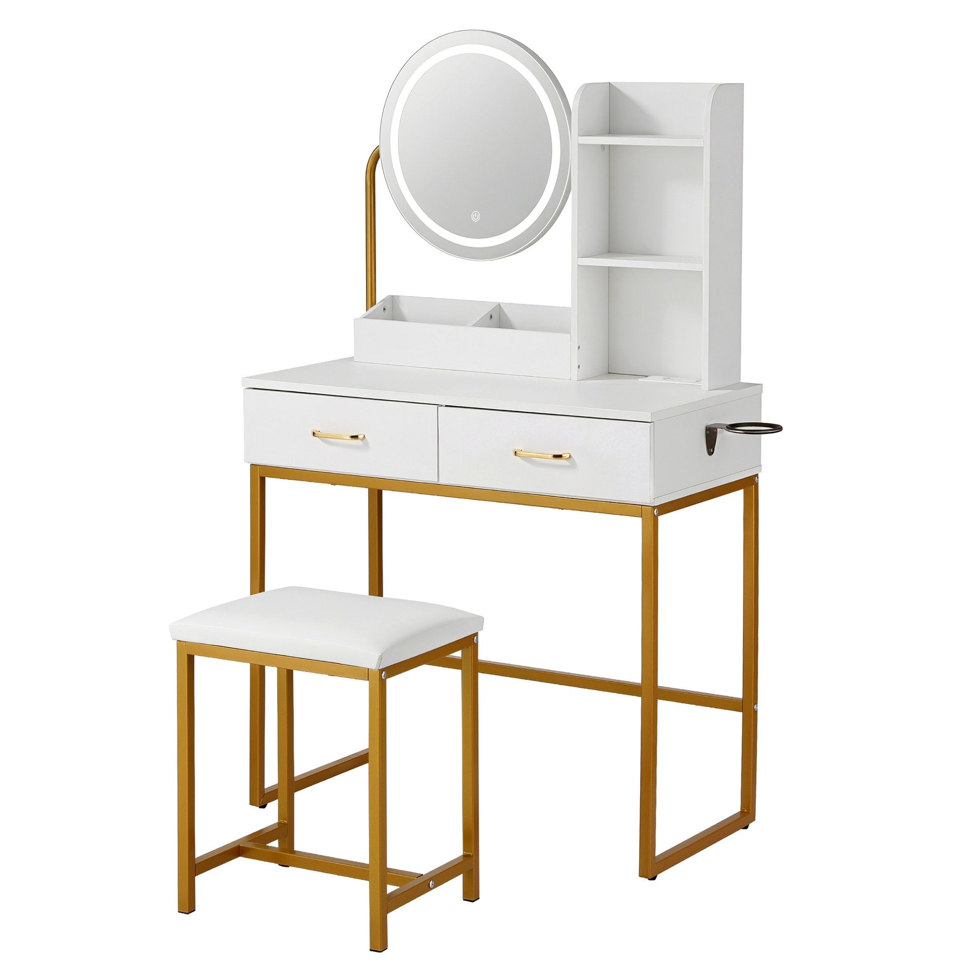 Dressing Table Vanity Desk Set Stool LED Charging Station White - Furniture > Bedroom > Dressing Vanity & Dressing Tables - Rivercity House & Home Co. (ABN 18 642 972 209) - Affordable Modern Furniture Australia