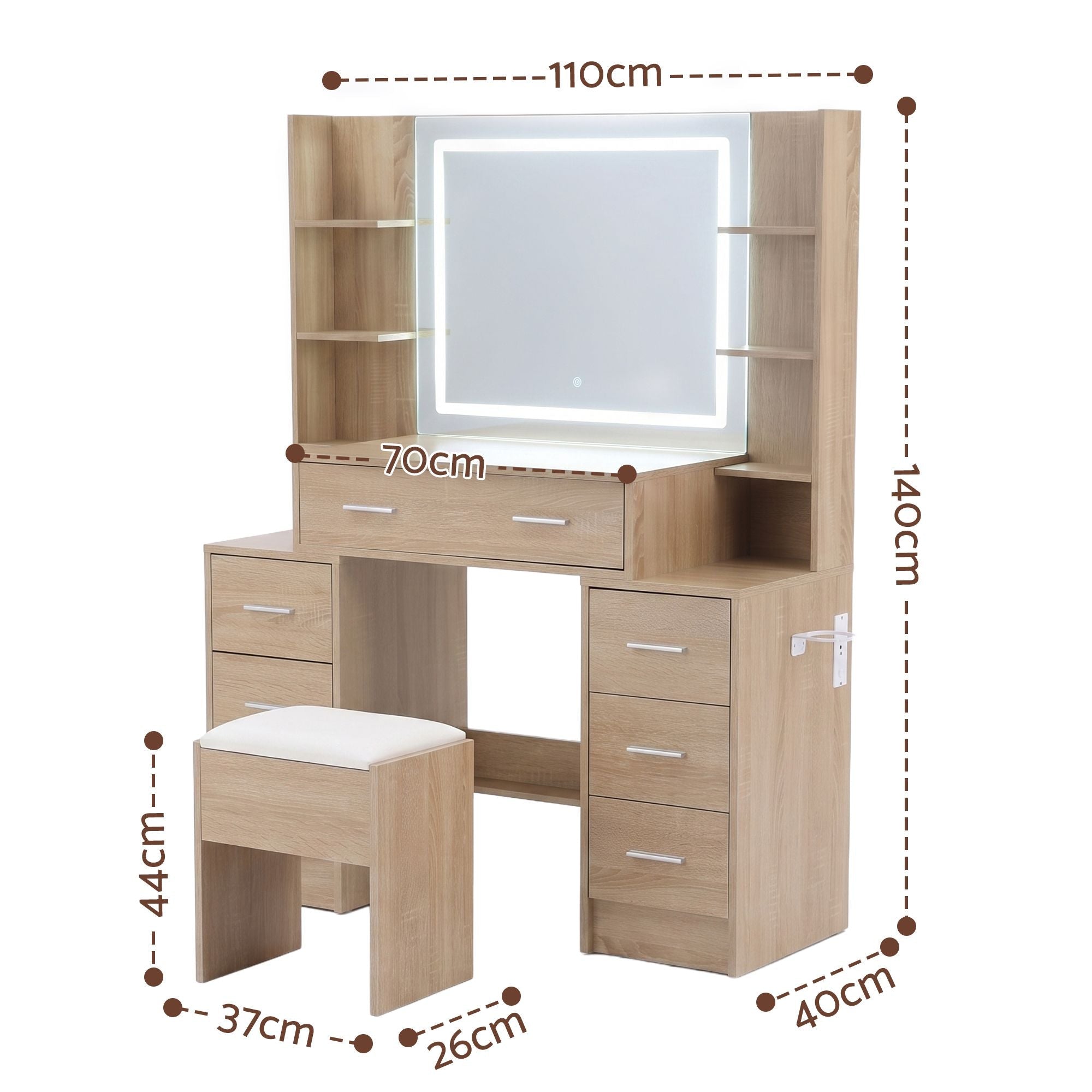 Dressing Table Vanity Desk Set Stool LED Charging Station Wood - Furniture > Bedroom > Dressing Vanity & Dressing Tables - Rivercity House & Home Co. (ABN 18 642 972 209) - Affordable Modern Furniture Australia