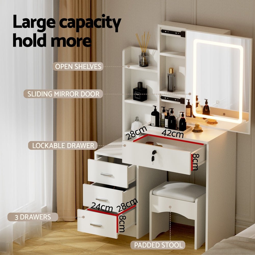Dressing Table Vanity Desk Set Stool Led White - Furniture > Bedroom > Dressing Vanity & Dressing Tables - Rivercity House & Home Co. (ABN 18 642 972 209) - Affordable Modern Furniture Australia