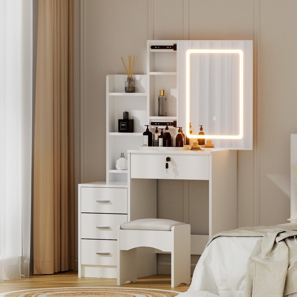 Dressing Table Vanity Desk Set Stool Led White - Furniture > Bedroom > Dressing Vanity & Dressing Tables - Rivercity House & Home Co. (ABN 18 642 972 209) - Affordable Modern Furniture Australia