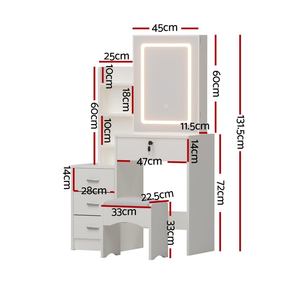 Dressing Table Vanity Desk Set Stool Led White - Furniture > Bedroom > Dressing Vanity & Dressing Tables - Rivercity House & Home Co. (ABN 18 642 972 209) - Affordable Modern Furniture Australia