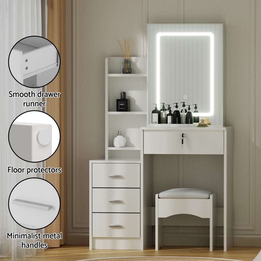 Dressing Table Vanity Desk Set Stool Led White - Furniture > Bedroom > Dressing Vanity & Dressing Tables - Rivercity House & Home Co. (ABN 18 642 972 209) - Affordable Modern Furniture Australia