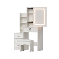 LED Dressing Table Vanity Desk Set with Stool and Sliding Mirror Storage - White
