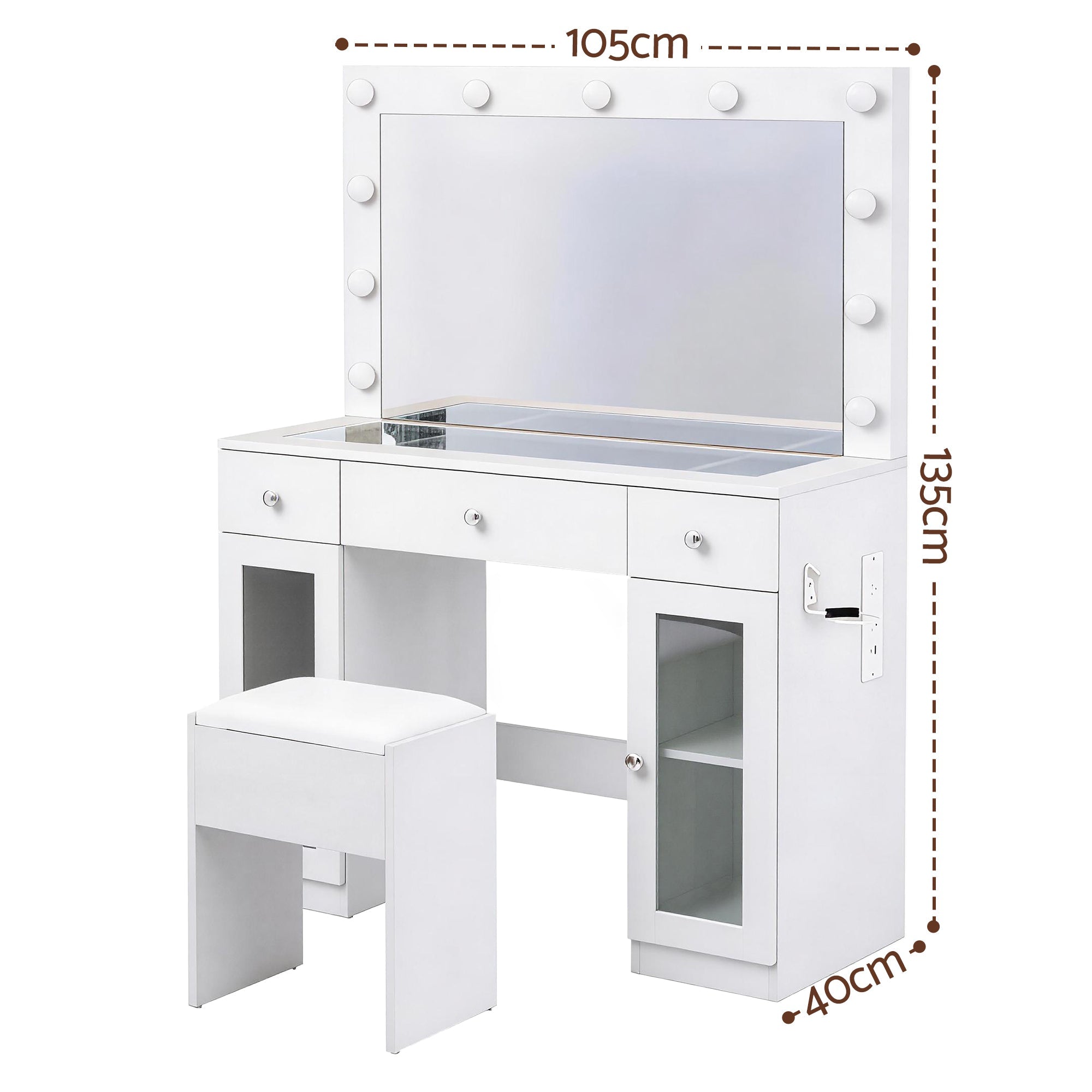 Dressing Table Vanity Desk Set with LED & RGB Lights - White - Furniture > Bedroom > Dressing Vanity & Dressing Tables - Rivercity House & Home Co. (ABN 18 642 972 209) - Affordable Modern Furniture Australia