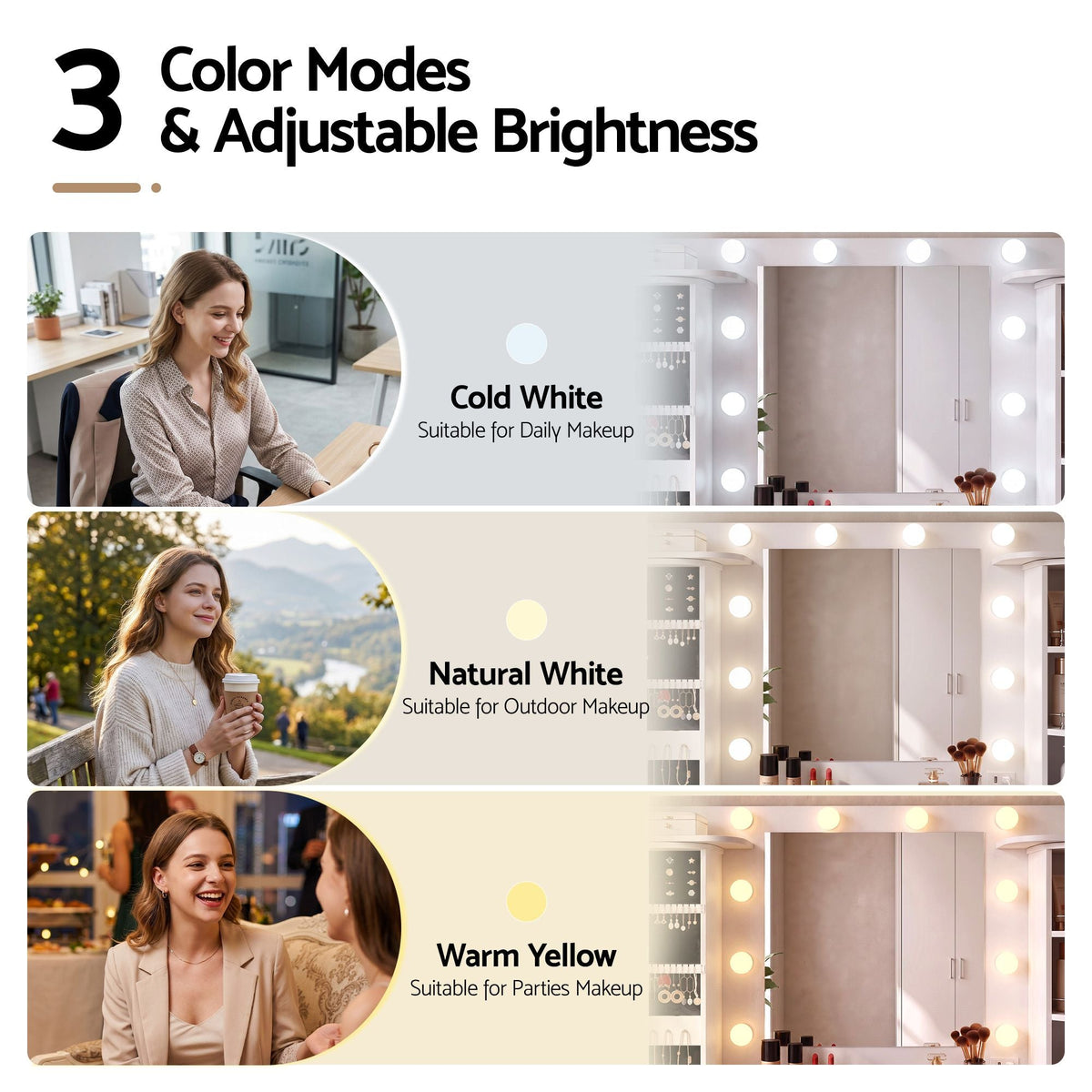 Dressing Table Vanity Desk with LED Mirror, Charging Station, Glass Top & Rotating Shelf - White - Furniture > Bedroom > Dressing Vanity & Dressing Tables - Rivercity House & Home Co. (ABN 18 642 972 209) - Affordable Modern Furniture Australia