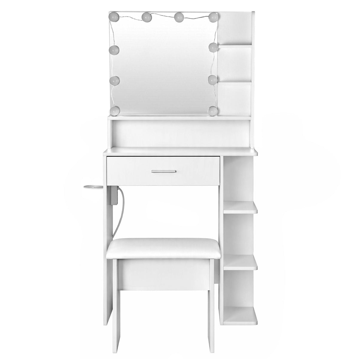 Dressing Table Vanity Desk with LED Mirror, Stool, Storage & Power Outlet Hairdryer Holder - White - Furniture > Bedroom > Dressing Vanity & Dressing Tables - Rivercity House & Home Co. (ABN 18 642 972 209) - Affordable Modern Furniture Australia