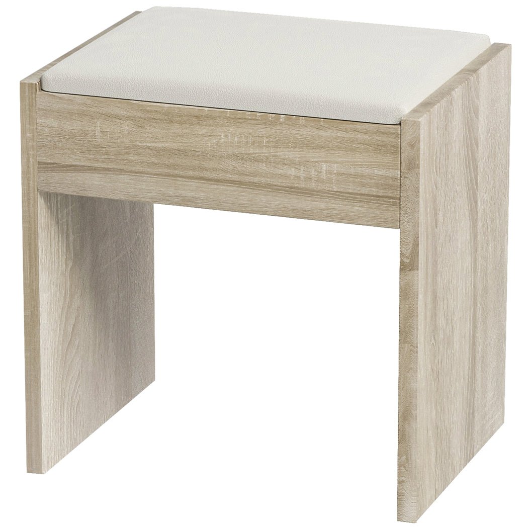 Dressing Table Vanity Set with 3 - Color LED Mirror and PU Stool - Oak - Rivercity House & Home Co. (ABN 18 642 972 209) - Affordable Modern Furniture Australia