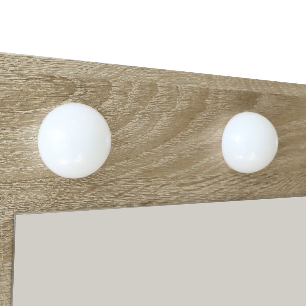 Dressing Table Vanity Set with 3 - Color LED Mirror and PU Stool - Oak - Rivercity House & Home Co. (ABN 18 642 972 209) - Affordable Modern Furniture Australia