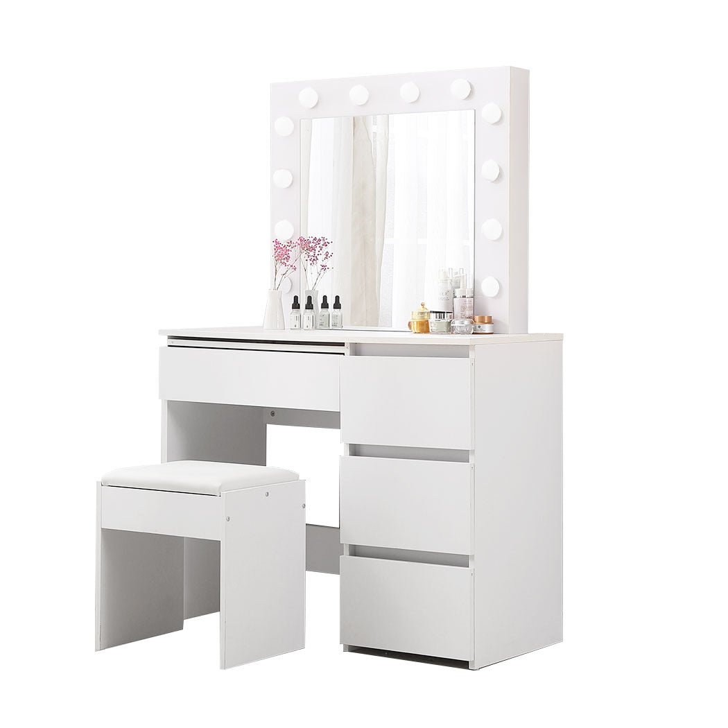 Dressing Table Vanity Set with LED Mirror and Stool - White - Rivercity House & Home Co. (ABN 18 642 972 209) - Affordable Modern Furniture Australia