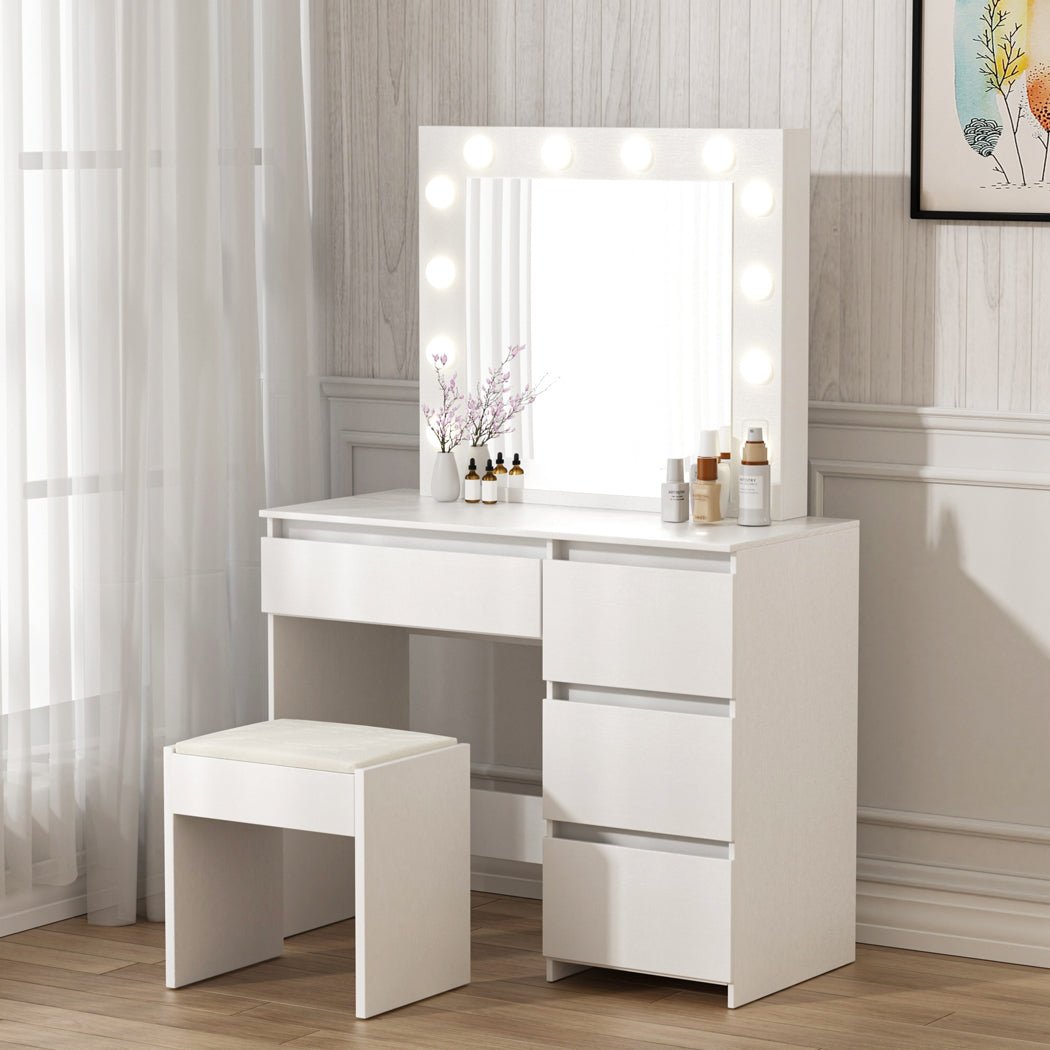 Dressing Table Vanity Set with LED Mirror and Stool - White - Rivercity House & Home Co. (ABN 18 642 972 209) - Affordable Modern Furniture Australia
