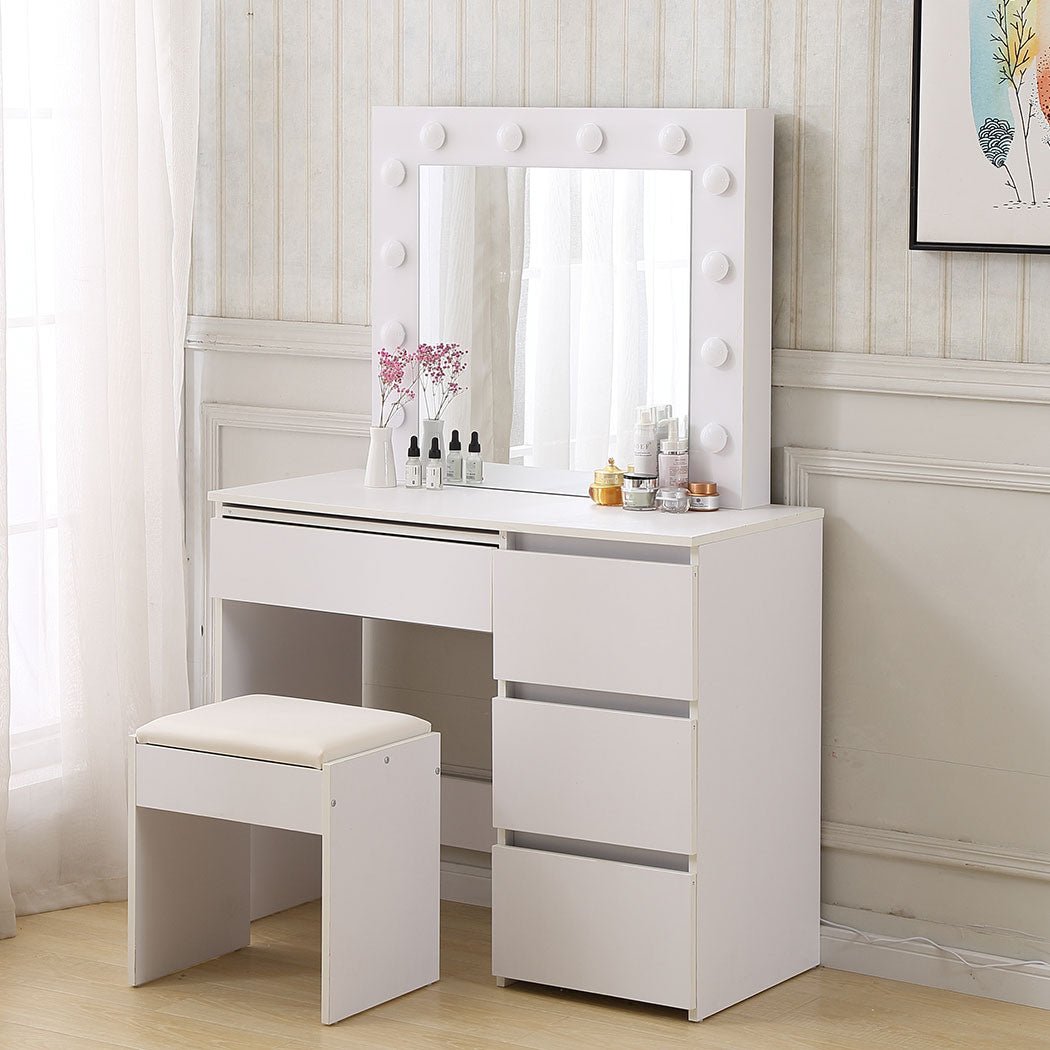 Dressing Table Vanity Set with LED Mirror and Stool - White - Rivercity House & Home Co. (ABN 18 642 972 209) - Affordable Modern Furniture Australia