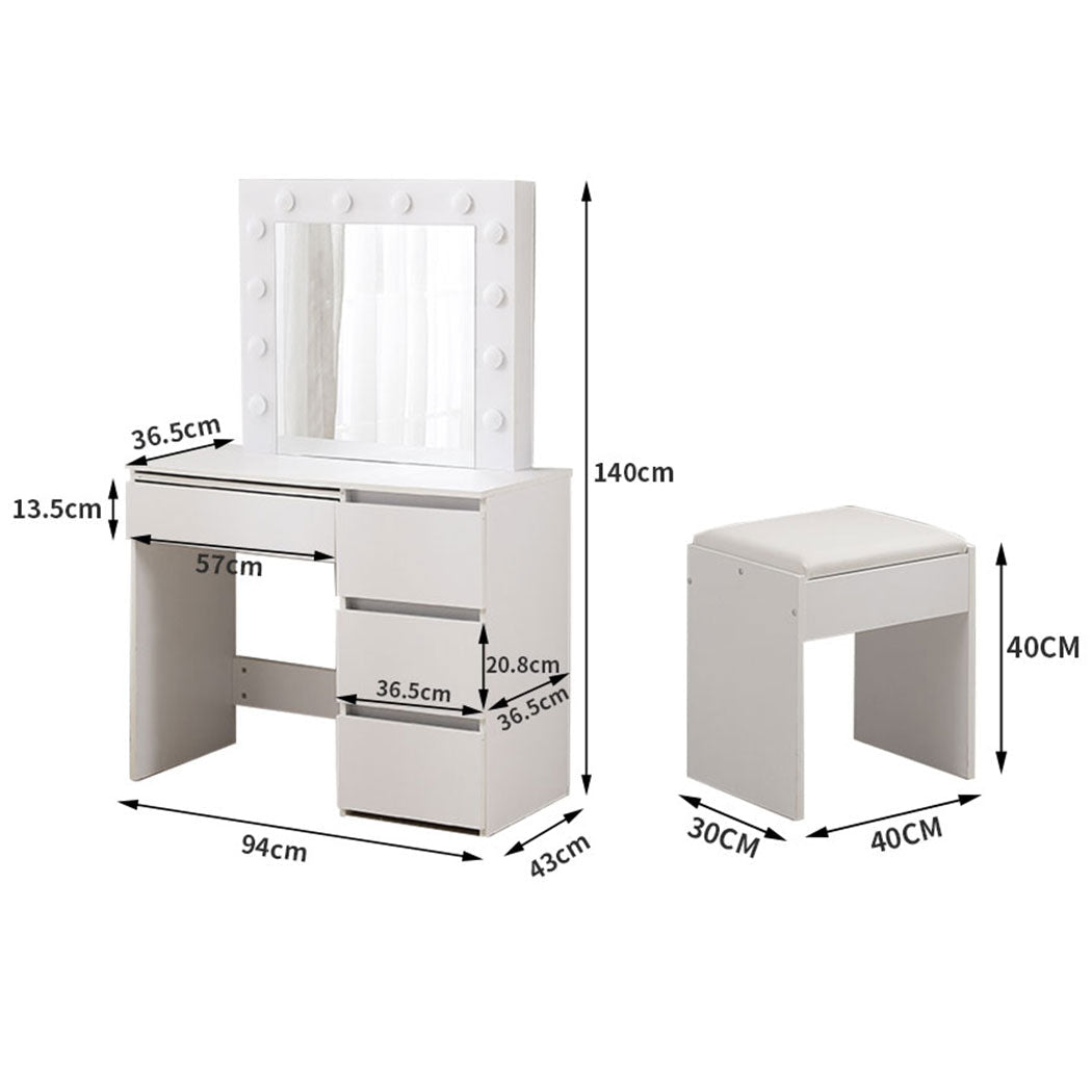 Dressing Table Vanity Set with LED Mirror and Stool - White - Rivercity House & Home Co. (ABN 18 642 972 209) - Affordable Modern Furniture Australia