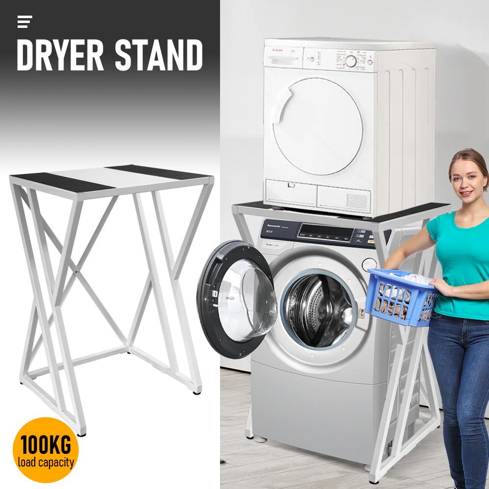 Dryer Stand Over Front Loading Washing Machine, 100kg Heavy Duty Steel Stacking Kit, 102x67x60cm Space Saving Shelf for Small Home, Anti - Slip Rubber Surface, Fits Tumble Dryers & Washers, White - Appliances > Washers, Dryers & Irons > Washing Machines - Rivercity House & Home Co. (ABN 18 642 972 209) - Affordable Modern Furniture Australia