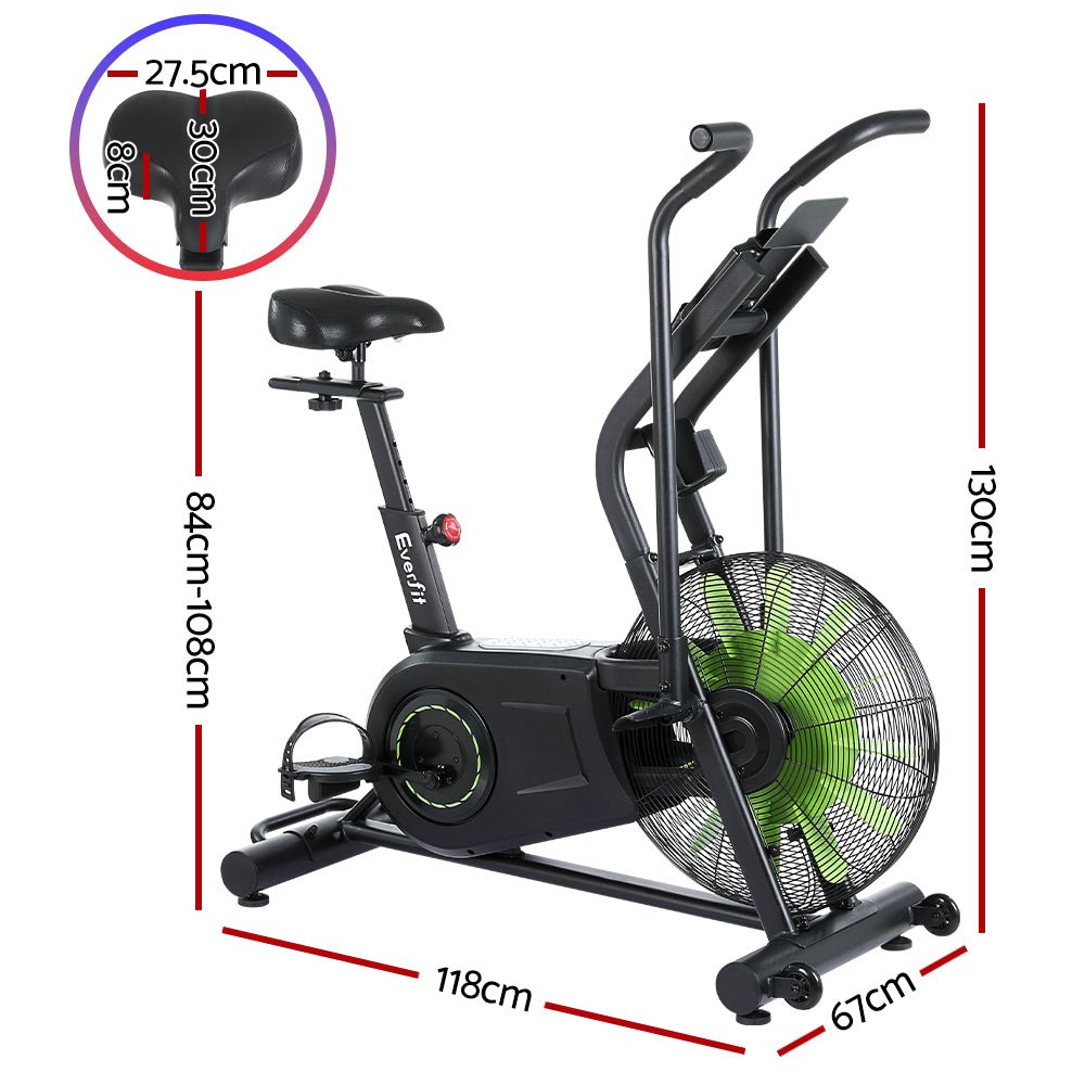 Dual Action Air Resistance Exercise Bike for Home Gym Cardio - Black - Sports & Fitness > Exercise, Gym & Fitness > Exercise Bikes - Rivercity House & Home Co. (ABN 18 642 972 209) - Affordable Modern Furniture Australia