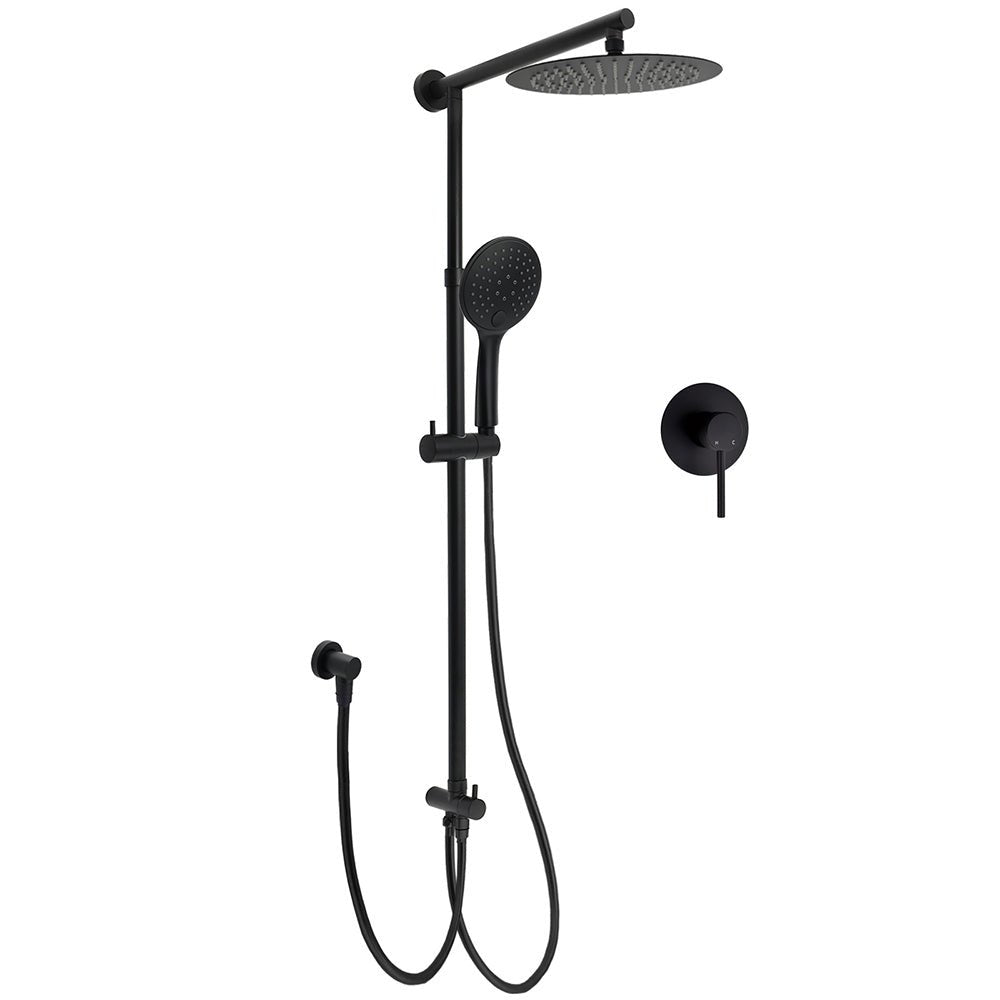 Dual Black Round Shower 10" Rain Head 3 Mode Handheld Sliding Rail Diverter Mixer Set - Furniture > Bathroom > Shower Heads & Screens - Rivercity House & Home Co. (ABN 18 642 972 209) - Affordable Modern Furniture Australia