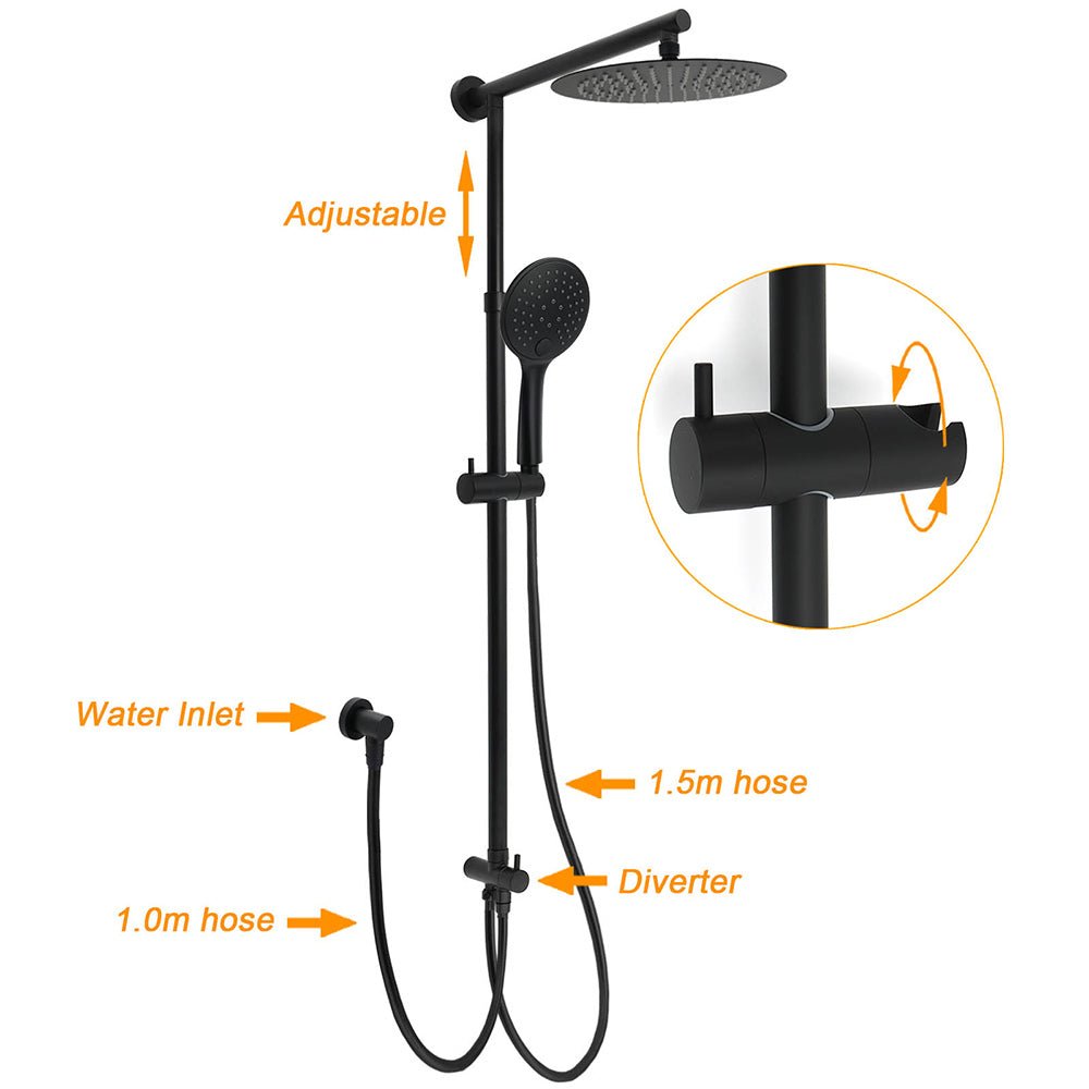 Dual Black Round Shower Set 10" Rain Head 3 Mode Handheld Sliding Rail Arm Twin Taps - Furniture > Bathroom > Shower Heads & Screens - Rivercity House & Home Co. (ABN 18 642 972 209) - Affordable Modern Furniture Australia