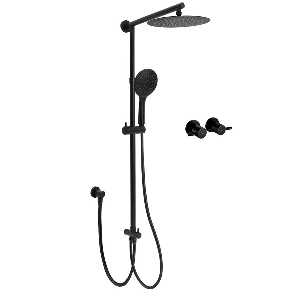Dual Black Round Shower Set 10" Rain Head 3 Mode Handheld Sliding Rail Arm Twin Taps - Furniture > Bathroom > Shower Heads & Screens - Rivercity House & Home Co. (ABN 18 642 972 209) - Affordable Modern Furniture Australia