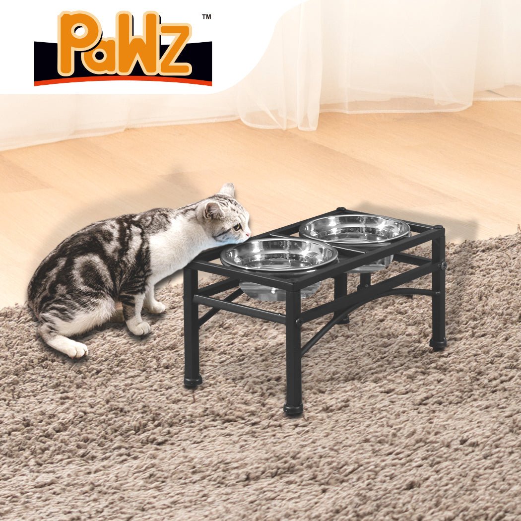 Dual Elevated Raised Small Dog Feeder with Stainless Steel Bowls - Black - Rivercity House & Home Co. (ABN 18 642 972 209) - Affordable Modern Furniture Australia