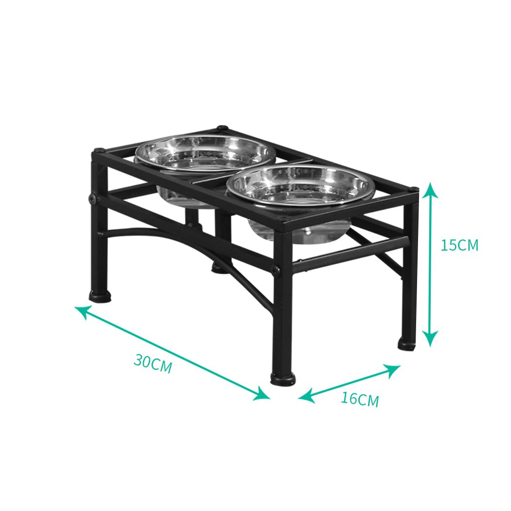 Dual Elevated Raised Small Dog Feeder with Stainless Steel Bowls - Black - Rivercity House & Home Co. (ABN 18 642 972 209) - Affordable Modern Furniture Australia
