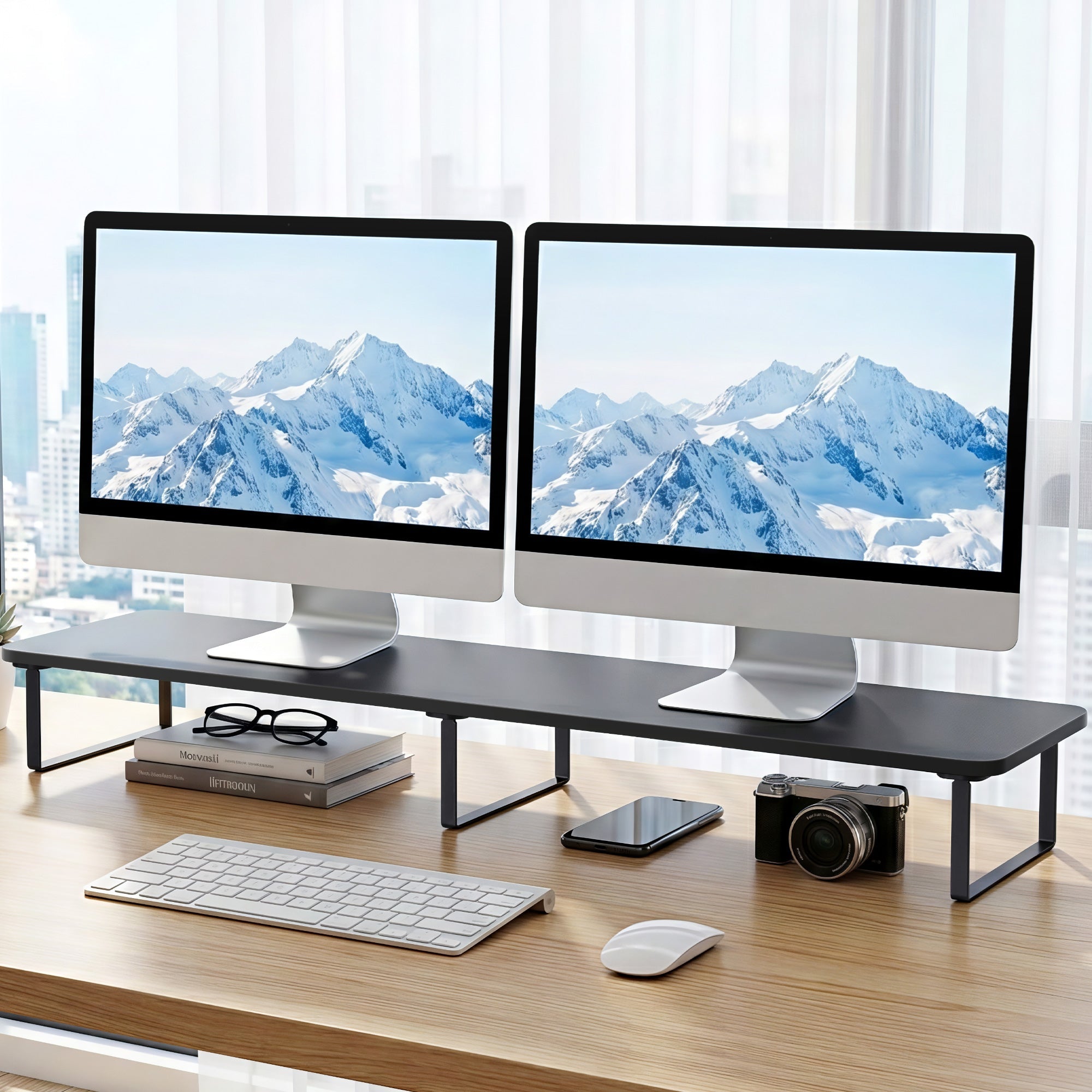 Dual Monitor Stand 100cm Riser Large Laptop Stand Desk Organiser Black - Electronics > Computers & Tablets > Desktops & Accessories - Rivercity House & Home Co. (ABN 18 642 972 209) - Affordable Modern Furniture Australia