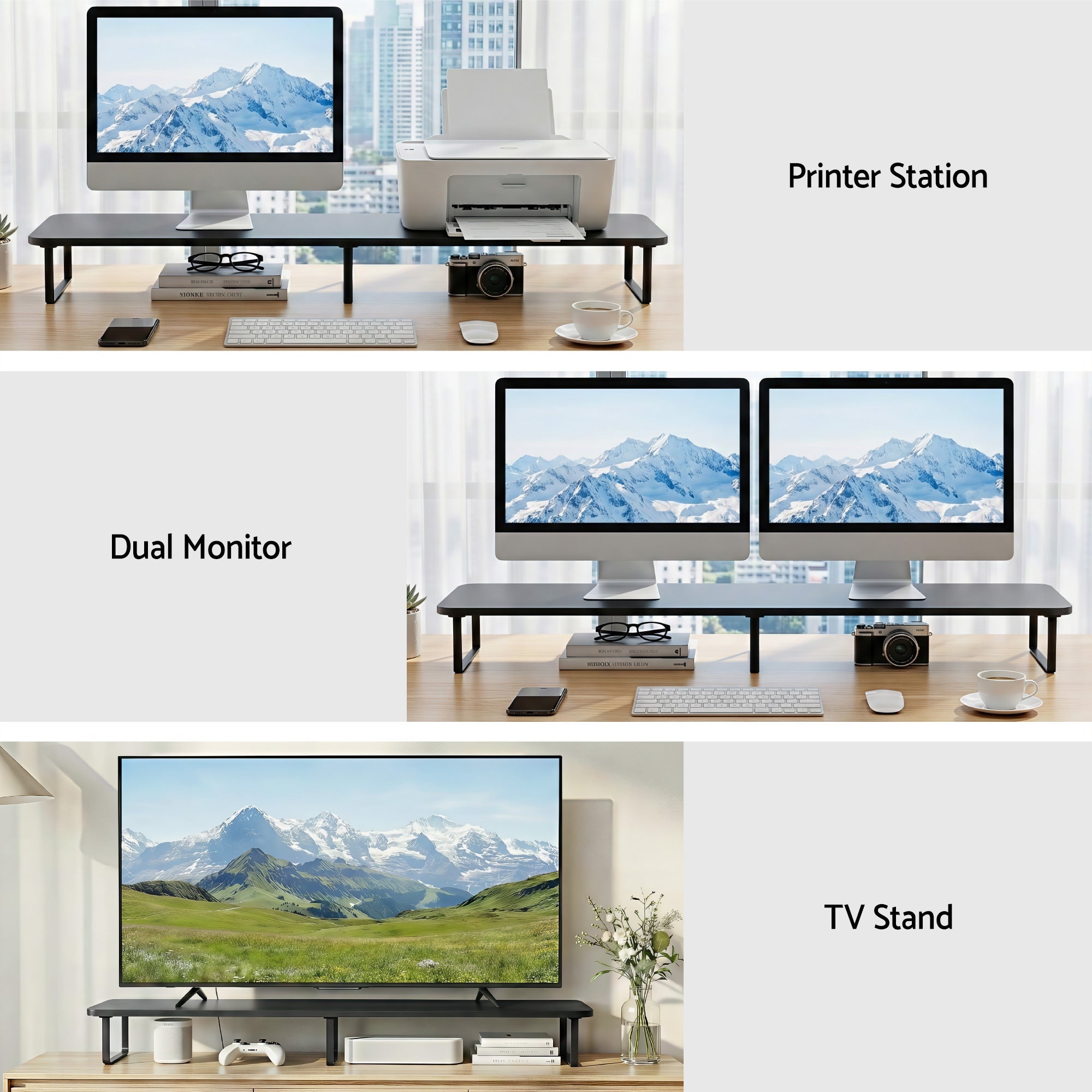 Dual Monitor Stand 100cm Riser Large Laptop Stand Desk Organiser Black - Electronics > Computers & Tablets > Desktops & Accessories - Rivercity House & Home Co. (ABN 18 642 972 209) - Affordable Modern Furniture Australia