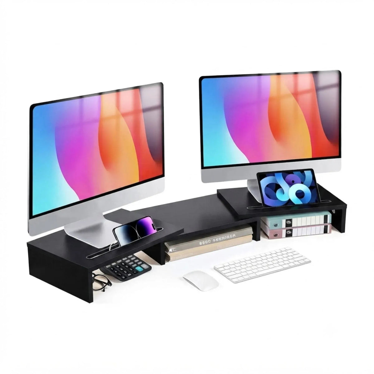 Dual Monitor Stand Riser Adjustable Length and Angle - Black - Home & Garden > Home Office Accessories > Desk Accessories - Rivercity House & Home Co. (ABN 18 642 972 209) - Affordable Modern Furniture Australia