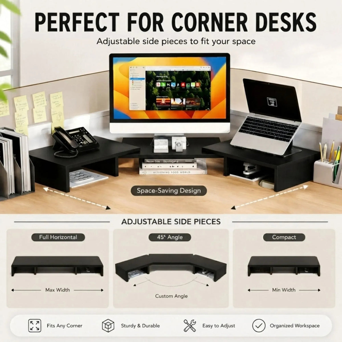 Dual Monitor Stand Riser Adjustable Length and Angle - Black - Home & Garden > Home Office Accessories > Desk Accessories - Rivercity House & Home Co. (ABN 18 642 972 209) - Affordable Modern Furniture Australia