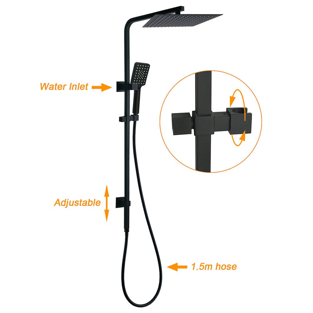 Dual Shower Square Large 12" Rainfall Head 3 Modes Handheld Wall Rail Twin Taps Matt Black - Furniture > Bathroom > Shower Heads & Screens - Rivercity House & Home Co. (ABN 18 642 972 209) - Affordable Modern Furniture Australia