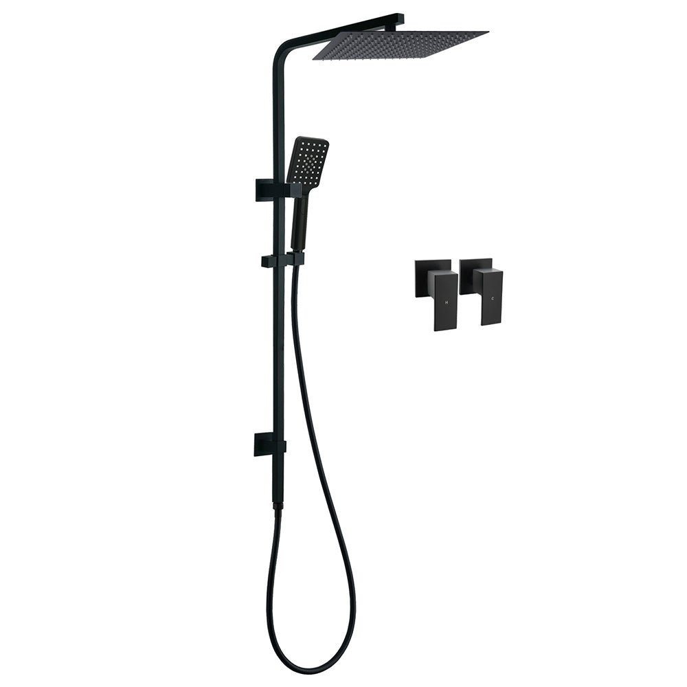 Dual Shower Square Large 12" Rainfall Head 3 Modes Handheld Wall Rail Twin Taps Matt Black - Furniture > Bathroom > Shower Heads & Screens - Rivercity House & Home Co. (ABN 18 642 972 209) - Affordable Modern Furniture Australia