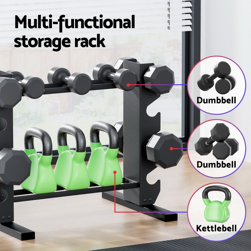 Dumbbell and Kettlebell Rack Stand 200kg Capacity 2-Tier - Black - Sports & Fitness > Exercise, Gym & Fitness > Free Weights - Rivercity House & Home Co. (ABN 18 642 972 209) - Affordable Modern Furniture Australia