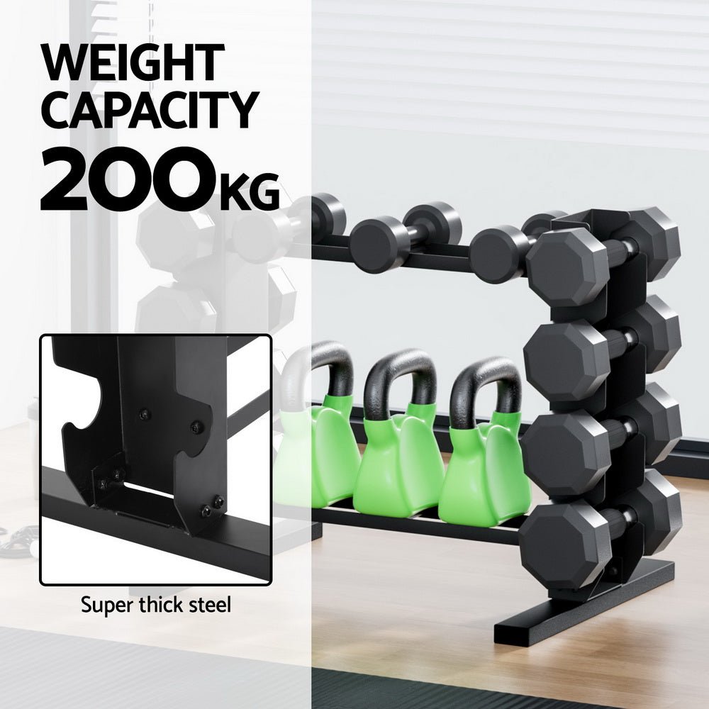 Dumbbell and Kettlebell Rack Stand 200kg Capacity 2-Tier - Black - Sports & Fitness > Exercise, Gym & Fitness > Free Weights - Rivercity House & Home Co. (ABN 18 642 972 209) - Affordable Modern Furniture Australia