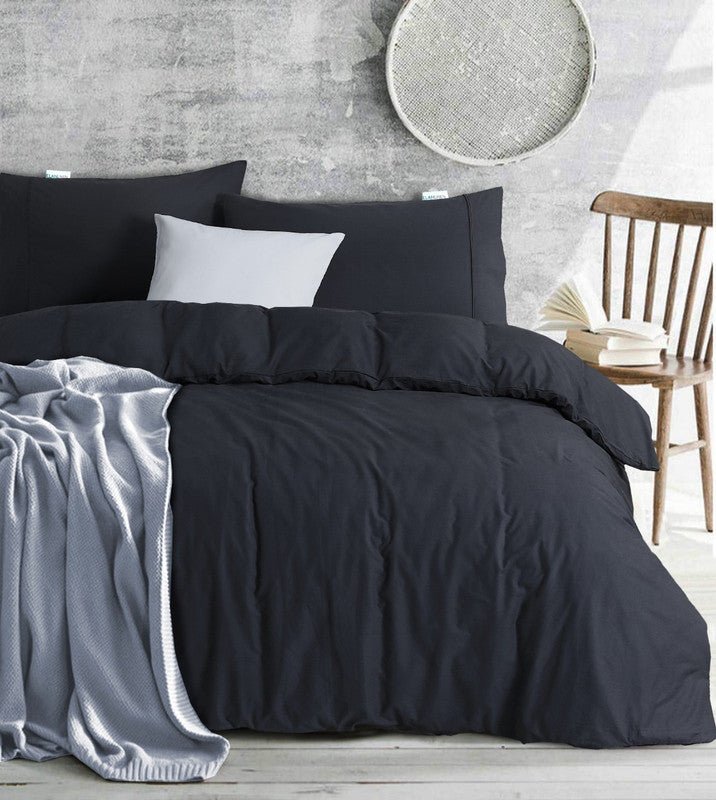 Elan Linen 100% Egyptian Cotton Vintage Washed 500TC Charcoal King Quilt Cover Set - Rivercity House & Home Co. (ABN 18 642 972 209) - Affordable Modern Furniture Australia