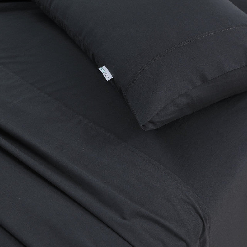 Elan Linen 100% Egyptian Cotton Vintage Washed 500TC Charcoal Single Bed Sheets Set - Rivercity House & Home Co. (ABN 18 642 972 209) - Affordable Modern Furniture Australia