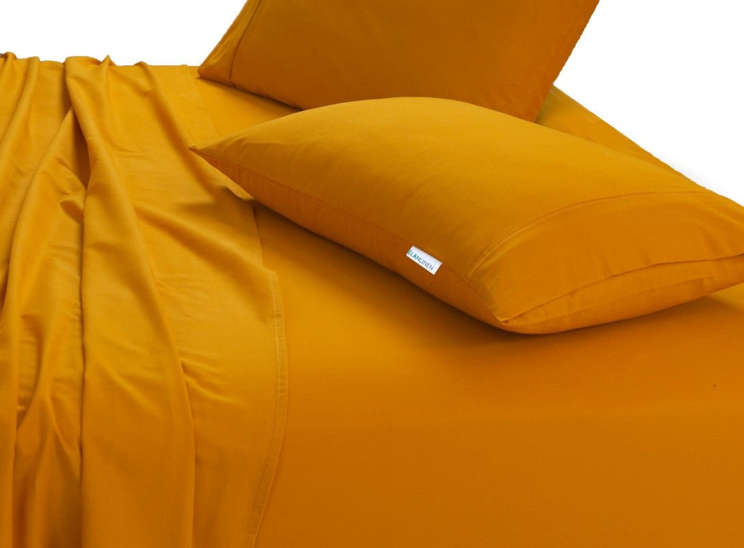 Elan Linen 100% Egyptian Cotton Vintage Washed 500TC Mustard Double Bed Sheets Set - Rivercity House & Home Co. (ABN 18 642 972 209) - Affordable Modern Furniture Australia