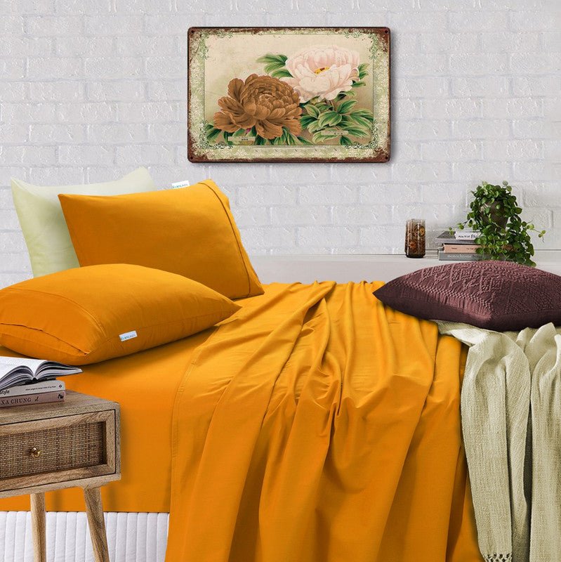 Elan Linen 100% Egyptian Cotton Vintage Washed 500TC Mustard Double Bed Sheets Set - Rivercity House & Home Co. (ABN 18 642 972 209) - Affordable Modern Furniture Australia
