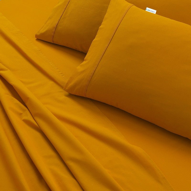 Elan Linen 100% Egyptian Cotton Vintage Washed 500TC Mustard Double Bed Sheets Set - Rivercity House & Home Co. (ABN 18 642 972 209) - Affordable Modern Furniture Australia