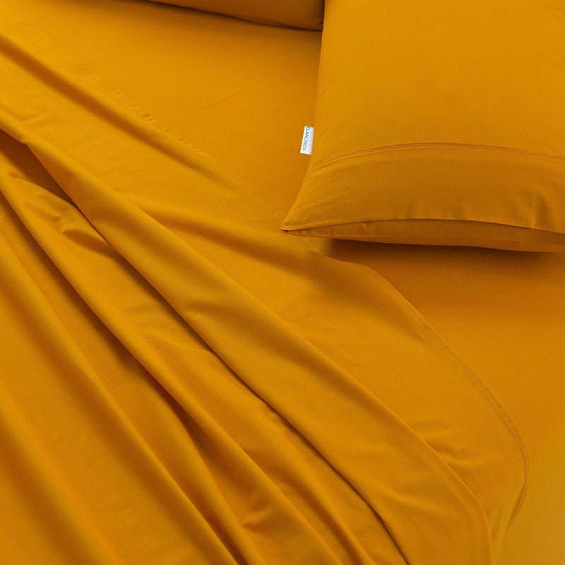 Elan Linen 100% Egyptian Cotton Vintage Washed 500TC Mustard Double Bed Sheets Set - Rivercity House & Home Co. (ABN 18 642 972 209) - Affordable Modern Furniture Australia