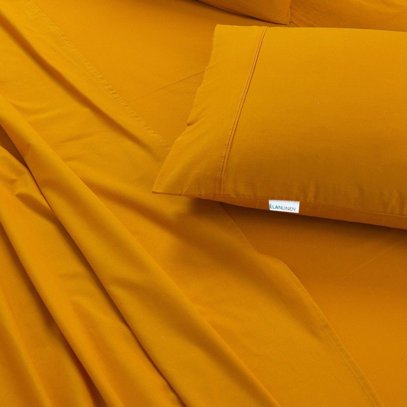 Elan Linen 100% Egyptian Cotton Vintage Washed 500TC Mustard Double Bed Sheets Set - Rivercity House & Home Co. (ABN 18 642 972 209) - Affordable Modern Furniture Australia