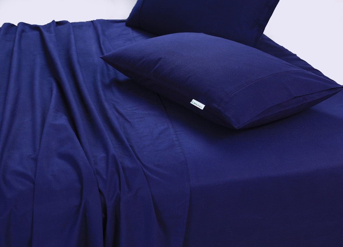 Elan Linen 100% Egyptian Cotton Vintage Washed 500TC Navy Blue Queen Bed Sheets Set - Rivercity House & Home Co. (ABN 18 642 972 209) - Affordable Modern Furniture Australia