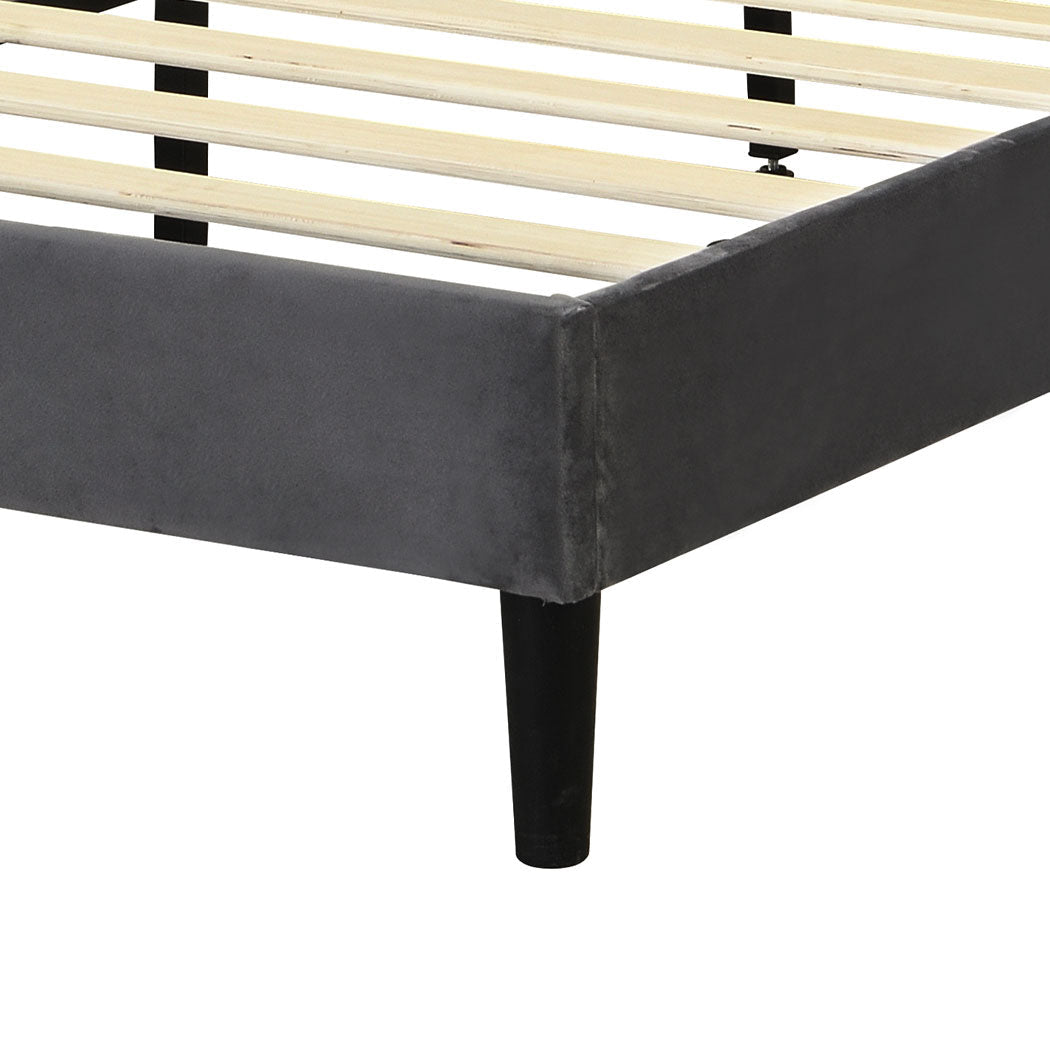 Elara Queen Bed Frame with Velvet Headboard – Grey - Rivercity House & Home Co. (ABN 18 642 972 209) - Affordable Modern Furniture Australia
