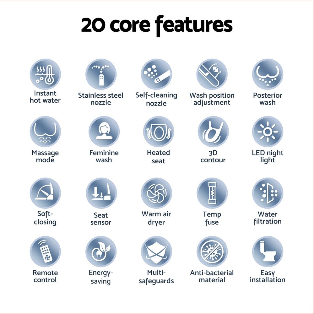 Electric Bidet Toilet Seat Cover LED Night Light Heated Seat with Remote - Furniture > Bathroom > Bidets - Rivercity House & Home Co. (ABN 18 642 972 209) - Affordable Modern Furniture Australia