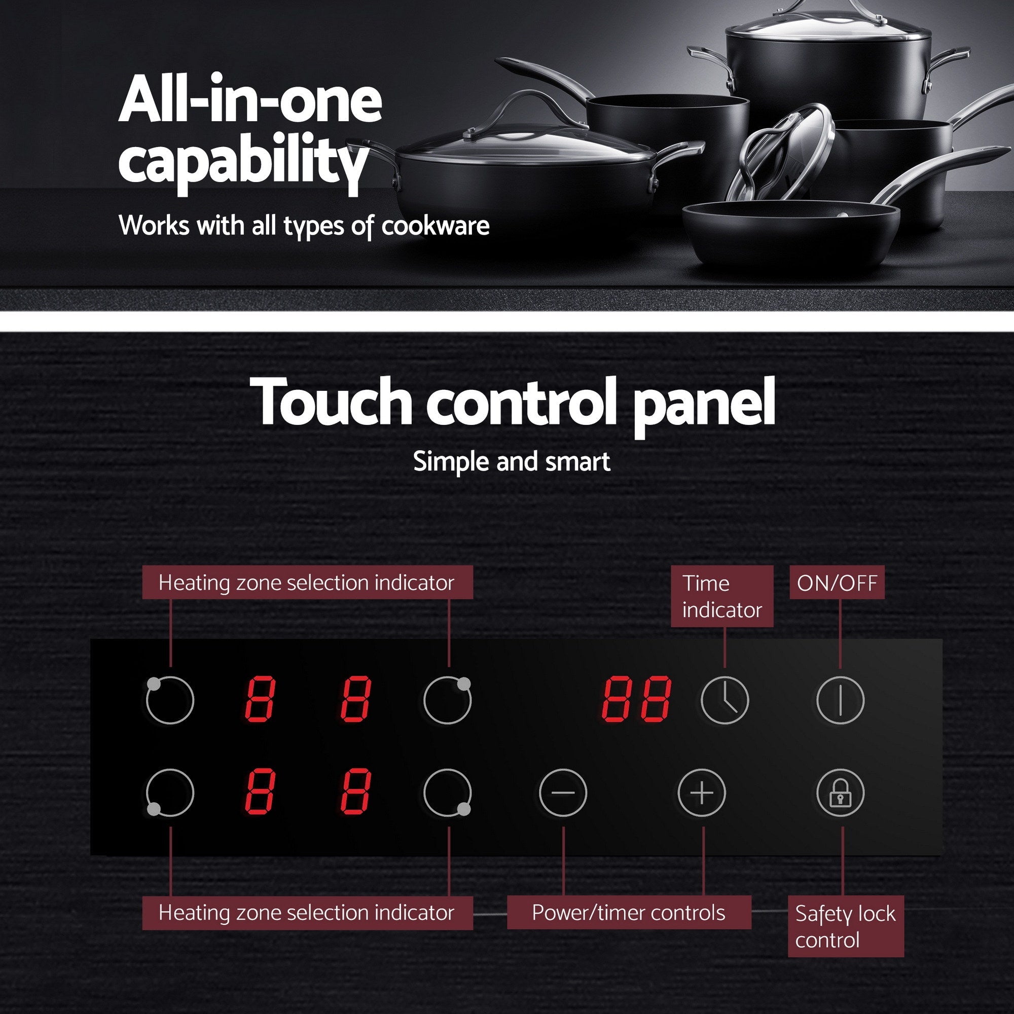 Electric Ceramic Cooktop 60cm Touch Control Grey - Appliances > Kitchen Appliances > Cooktops & Stoves - Rivercity House & Home Co. (ABN 18 642 972 209) - Affordable Modern Furniture Australia