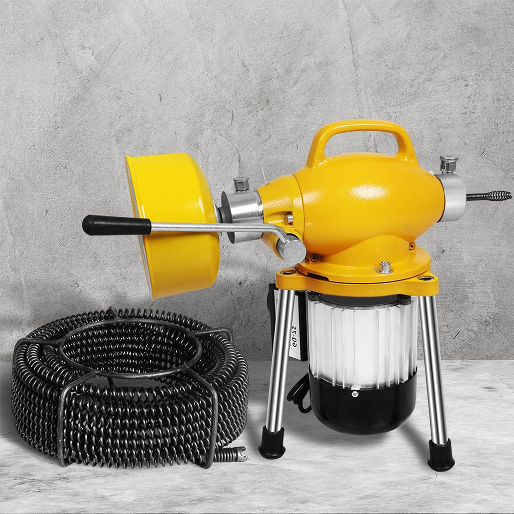 Electric Drain Cleaner Machine Snake 20 - 200mm with 12m Cable - Yellow - Rivercity House & Home Co. (ABN 18 642 972 209) - Affordable Modern Furniture Australia
