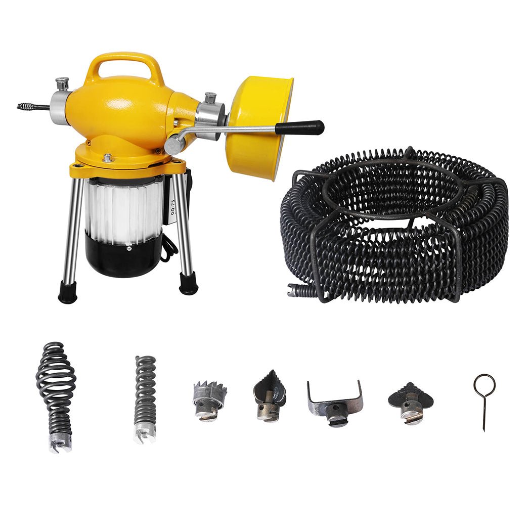 Electric Drain Cleaner Machine Snake 20 - 200mm with 12m Cable - Yellow - Rivercity House & Home Co. (ABN 18 642 972 209) - Affordable Modern Furniture Australia